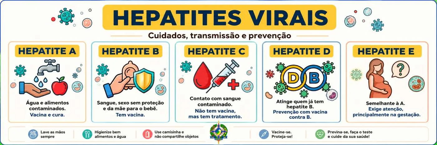 Faixa educativa sobre hepatites virais com orientações de prevenção e tratamento da hepatite B