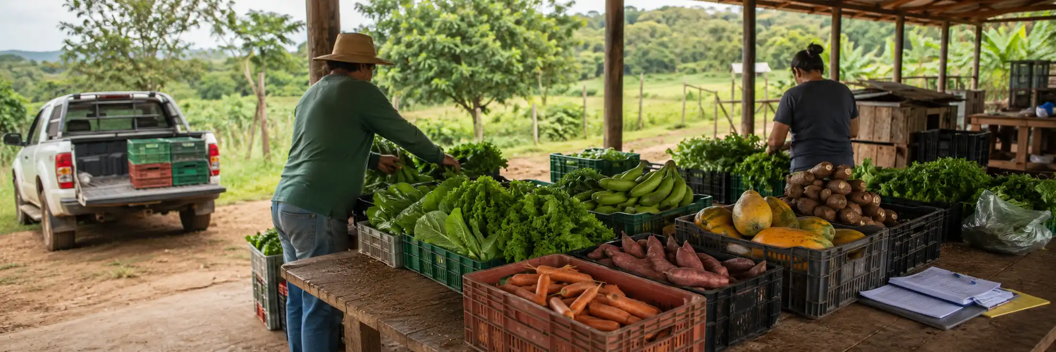 Agricultores organizam alimentos para possível fornecimento ao PAA Primavera de Rondônia.