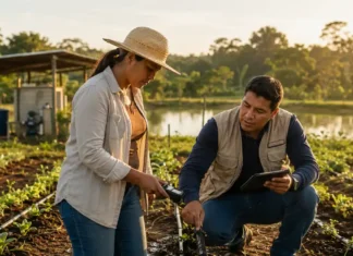Irrigação concentra metade da retirada de água no Brasil Água na irrigação é monitorada por produtores rurais em uma propriedade de Rondônia