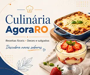 Banner da página Culinária AgoraRO com prato salgado, sobremesa e chamada para descobrir novos sabores.