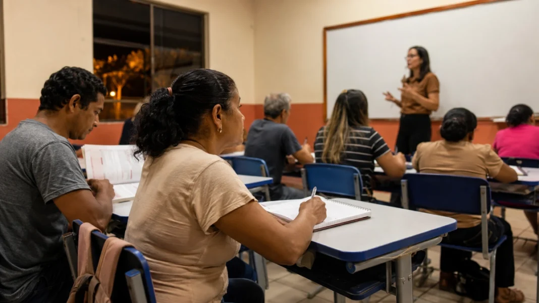 EJA em Porto Velho reúne estudantes adultos em uma sala de aula no período noturno