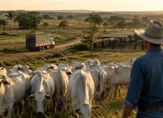 Exportações de carne bovina sobem em maio e reforçam peso do agro brasileiro Exportações de carne bovina com rebanho no campo representando a pecuária brasileira