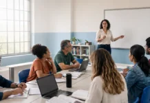 Nova lei detalha formação continuada na educação pública Formação continuada na educação pública com profissionais reunidos em sala de aula durante atividade de qualificação