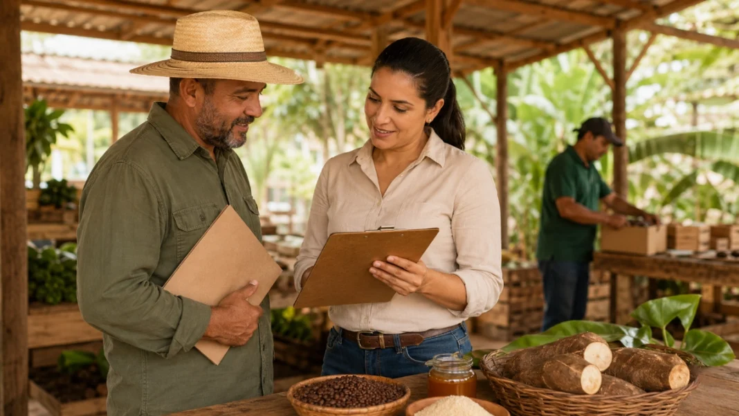 Produtores e empresas se preparam para a Agrotec 2026 Inscrições da Agrotec 2026 são conferidas por produtora rural e representante de empresa em Porto Velho
