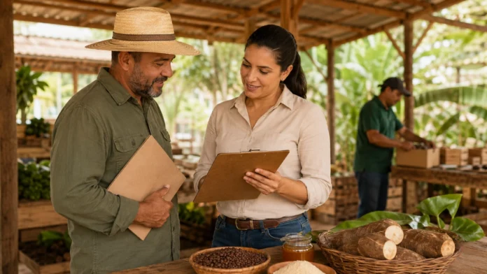 Produtores e empresas se preparam para a Agrotec 2026 Inscrições da Agrotec 2026 são conferidas por produtora rural e representante de empresa em Porto Velho