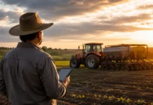 Move Agricultura abre crédito para produtores pessoas físicas modernizarem o campo Move Agricultura em Rondônia com produtor observando trator em área rural