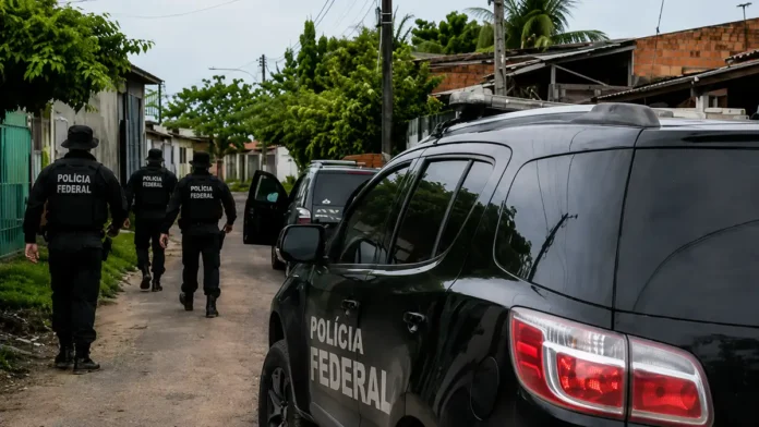 Operação PF em Rondônia contra tráfico interestadual operação PF em Rondônia com viatura e agentes durante cumprimento de mandados