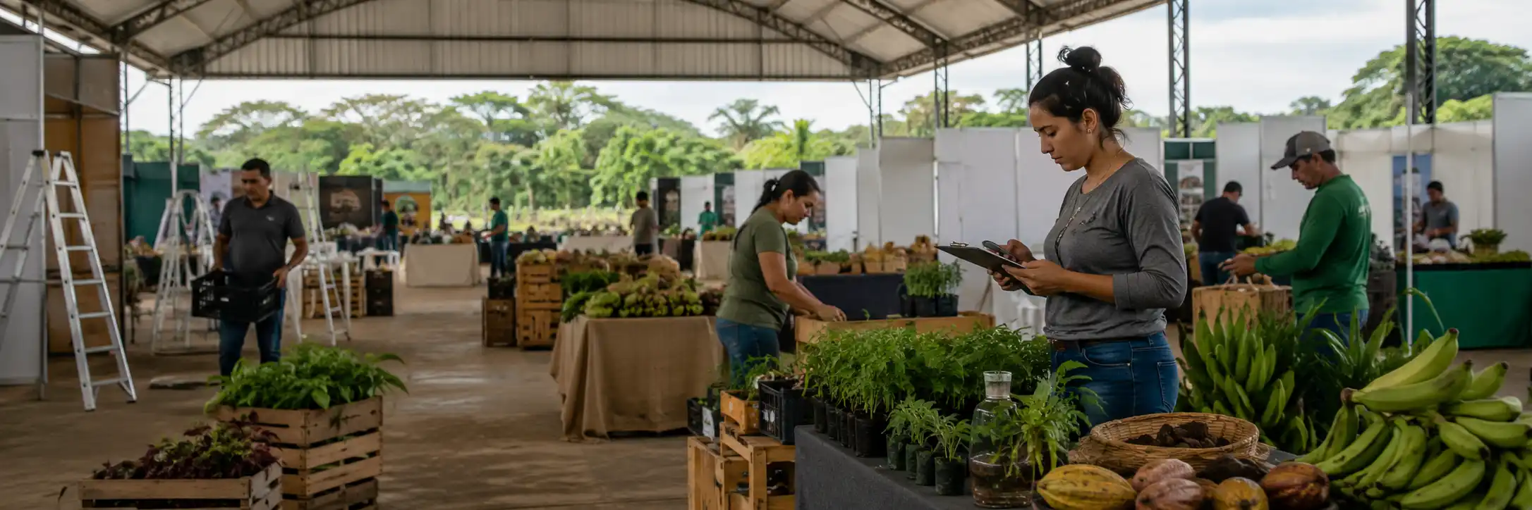 Equipe organiza plantas, alimentos e espaços de exposição antes da Agrotec 2026 em Porto Velho.