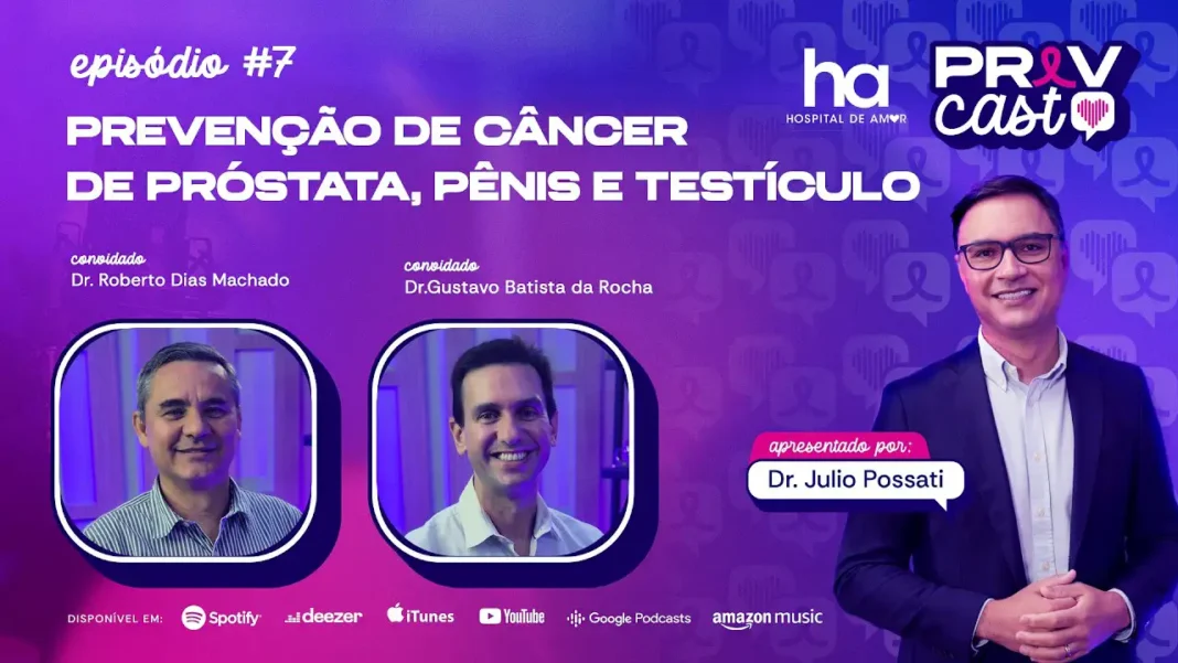 PrevCast #7 debate saúde do homem e cânceres urológicos Capa do PrevCast #7 sobre saúde do homem e prevenção de câncer de próstata, pênis e testículo