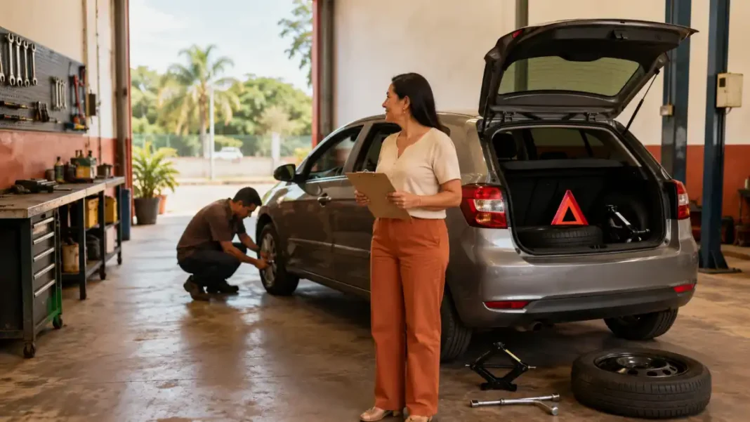 Checagem do carro antes de pegar a estrada Revisão preventiva do veículo antes da viagem pelas rodovias de Rondônia