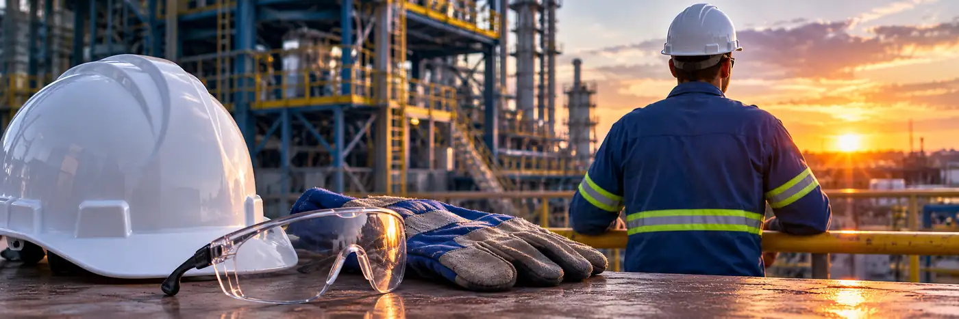 Segurança e prevenção de acidentes de trabalho em Rondônia Acidentes de trabalho em Rondônia representados por equipamentos de proteção e trabalhador em ambiente industrial