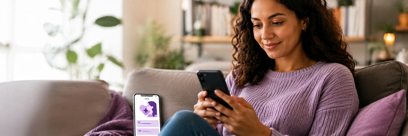 Mulher usa celular para acessar atendimento psicológico do Acolhe Mais