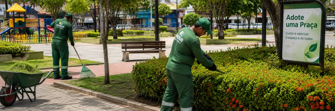 Conservação de áreas no Adote uma Praça Adote uma Praça com conservação e paisagismo em espaço público de Porto Velho