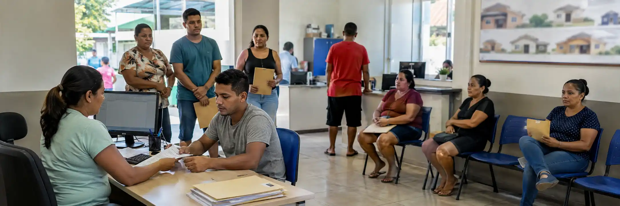 Famílias aguardam atendimento para pré-inscrição do Minha Casa Minha Vida em Guajará-Mirim.