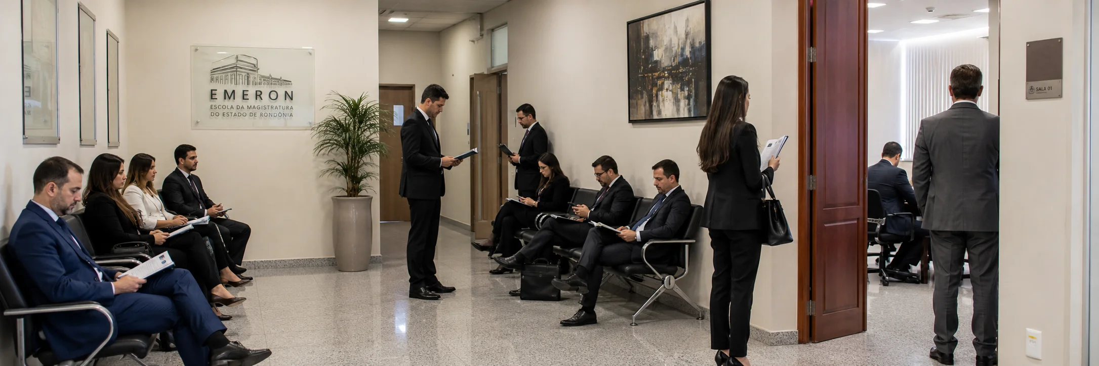 Candidatos aguardam etapa oral na Emeron Candidatos aguardam a prova oral do concurso de cartórios nos corredores da Emeron.