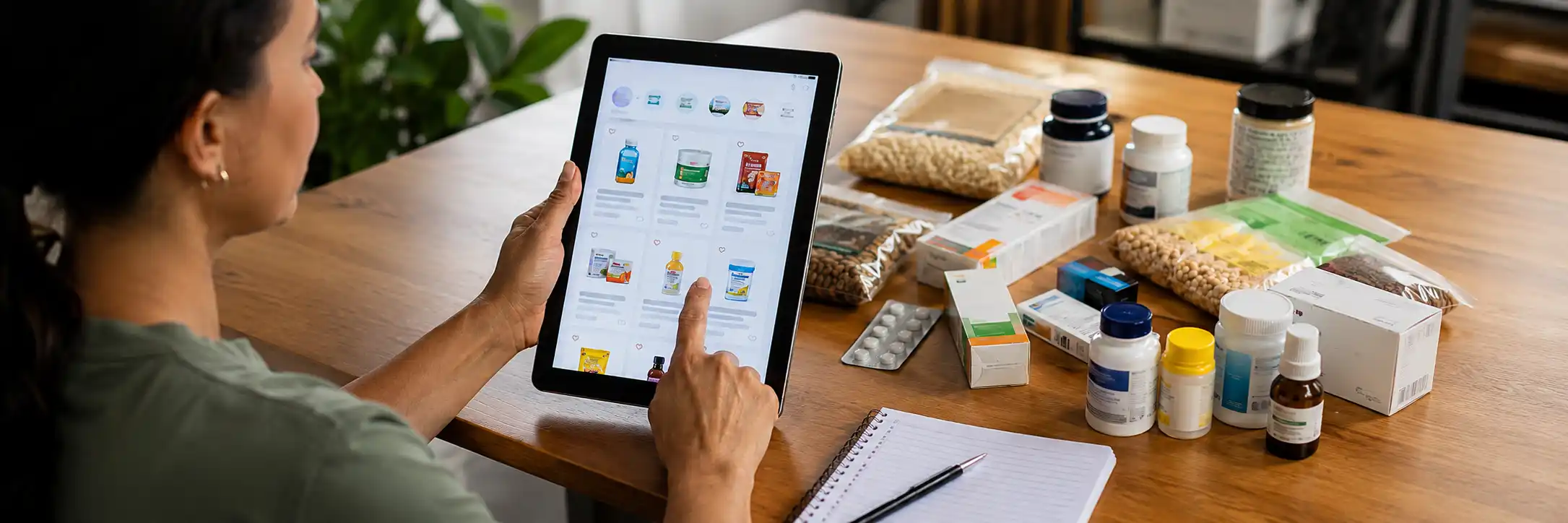 Comércio eletrônico entra no debate regulatório da Anvisa Consumidora consulta produtos digitais durante a revisão da Anvisa sobre propaganda sanitária.