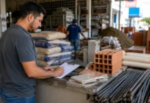 Rondônia tem 2º maior custo da construção do Norte em julho Custo da construção em Rondônia representado por profissional conferindo materiais e insumos de obra