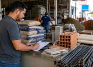 Rondônia tem 2º maior custo da construção do Norte em julho Custo da construção em Rondônia representado por profissional conferindo materiais e insumos de obra