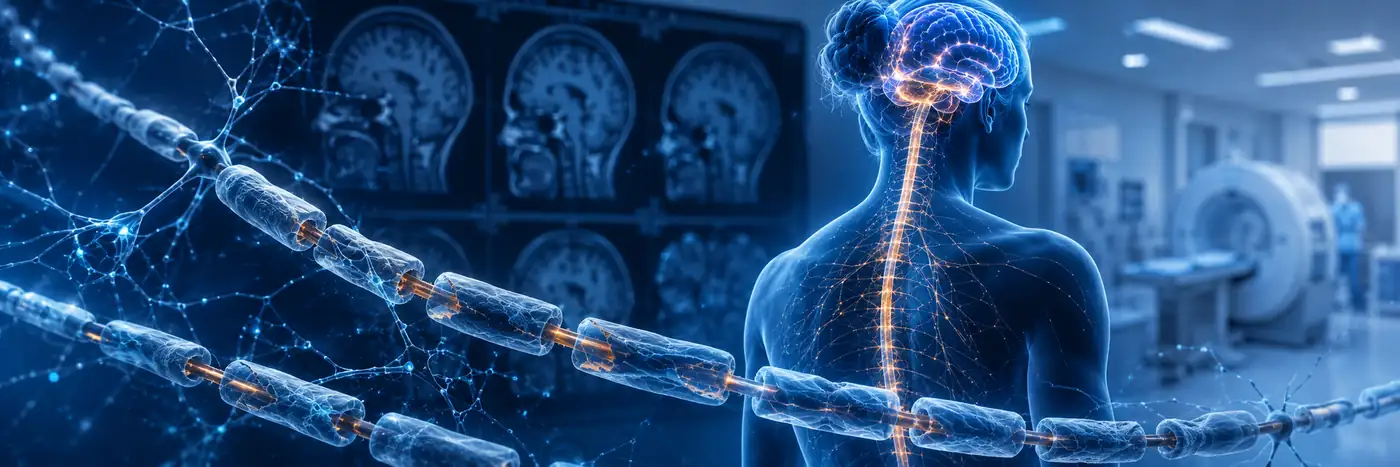 Tratamento da esclerose múltipla pelo SUS Esclerose múltipla no SUS representada por cérebro, medula, mielina e imagens de ressonância
