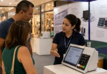 Exposição da urna eletrônica segue até domingo em Porto Velho Visitantes acompanham a exposição da urna eletrônica no Porto Velho Shopping.