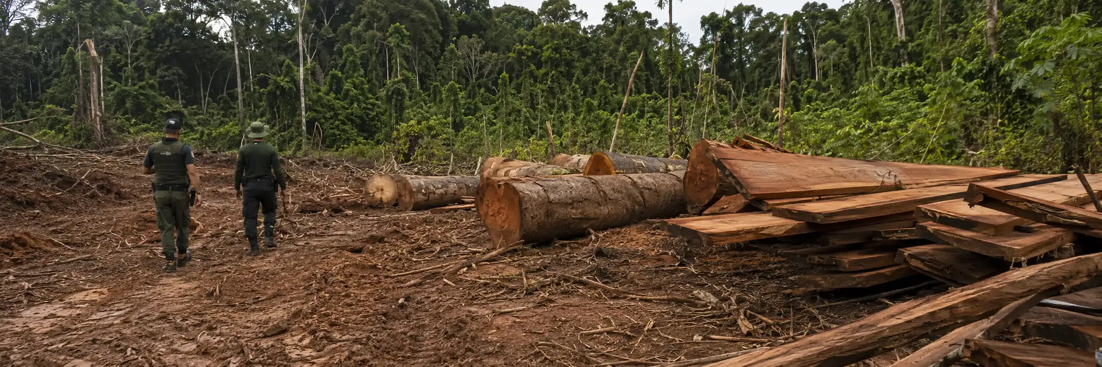 Fiscalização ambiental em área de exploração de madeira Fiscalização representa investigação sobre extração ilegal de madeira em Rondônia