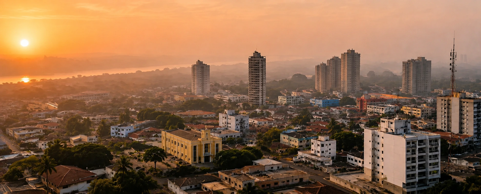 Horizonte de Porto Velho sob efeito da fumaça Panorama de Porto Velho com fumaça em Porto Velho encobrindo o horizonte