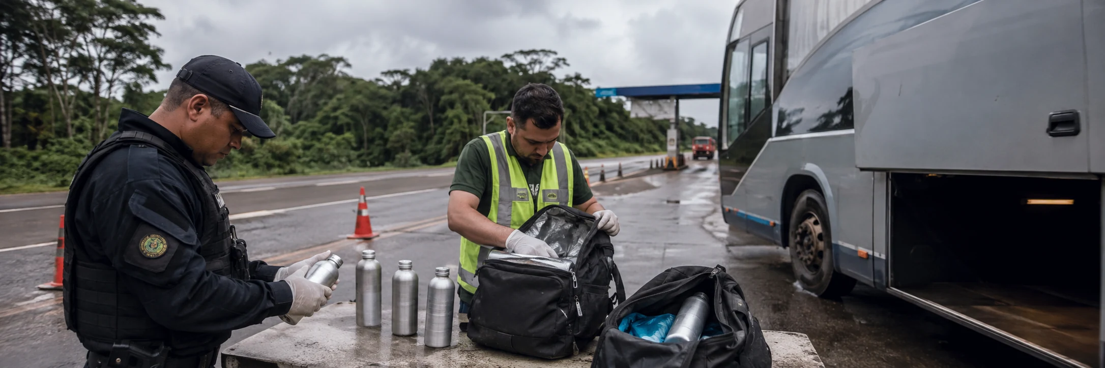 Transporte de mercúrio ilegal em Rondônia Imagem ilustrativa de fiscalização de ônibus relacionada a mercúrio ilegal em Rondônia