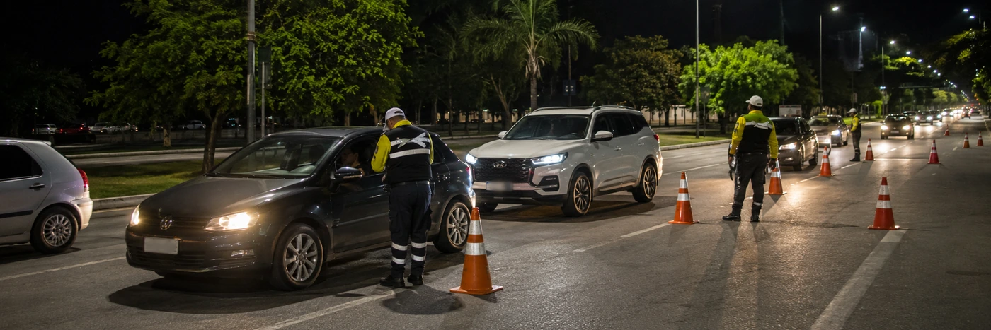 Equipe da Lei Seca atua em fiscalização noturna em Rondônia Equipe da Lei Seca em Rondônia durante fiscalização noturna em ponto de abordagem