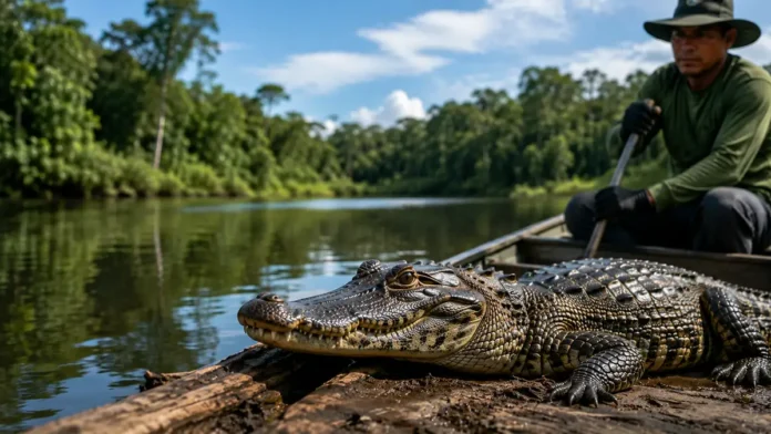 Manejo de jacarés no Cuniã em área de conservação na Reserva Extrativista Lago do Cuniã