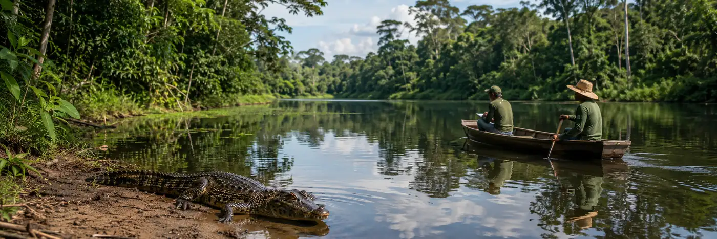 Conservação de jacarés na Reserva Extrativista Lago do Cuniã Jacaré e moradores em área de manejo sustentável na Reserva Extrativista Lago do Cuniã