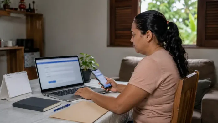 Moradora faz pré-inscrição no Minha Casa Minha Vida em Guajará-Mirim pelo computador.