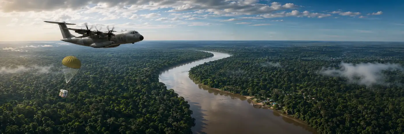 Operação Gota usa logística aérea para vacinação na Amazônia Aeronave sobrevoa floresta durante operação de vacinação aérea na Amazônia