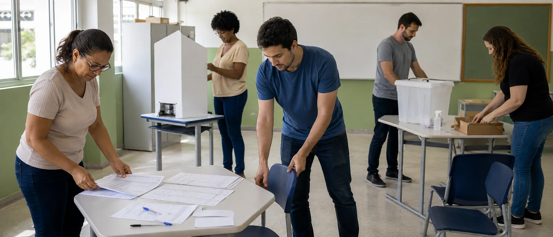 Preparação da seção para a votação de 2026 Equipe prepara uma seção após a convocação de mesários para as Eleições 2026 em Rondônia.
