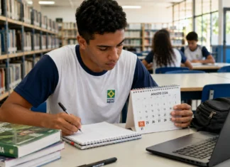 Pé-de-Meia 2026 volta a pagar dia 24; confira as datas Pé-de-Meia 2026 com estudante conferindo calendário de pagamentos e frequência escolar