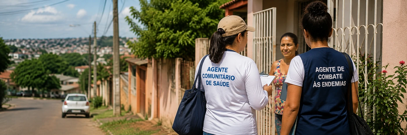 Agentes de saúde em visita domiciliar ilustram processo seletivo Vilhena para ACS e ACE