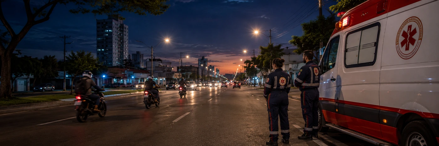 Noite concentra atendimentos do SAMU envolvendo motocicletas Sinistros com motos em Porto Velho durante circulação no período noturno