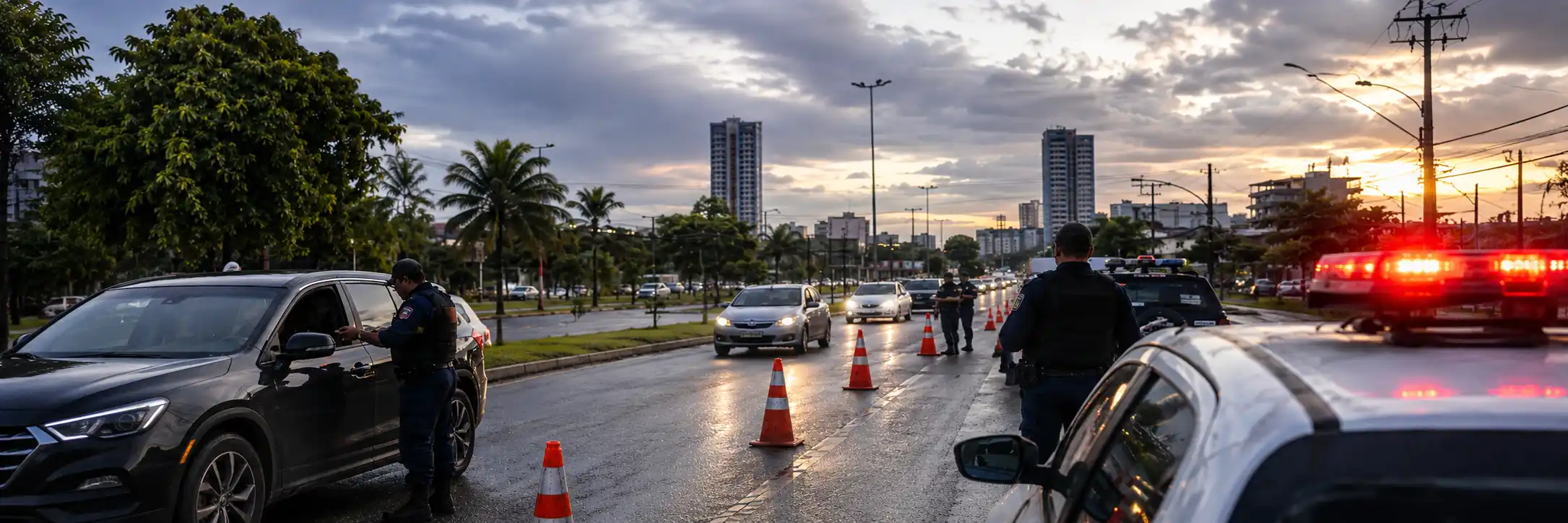 Bloqueio durante ação das forças de segurança Segurança em Porto Velho tem bloqueio com agentes, viaturas e orientação a motoristas durante operação integrada.