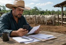Sistema da Idaron ficará fora do ar de 11 a 14 de setembro Sistema da Idaron com produtor rural consultando informações pelo celular