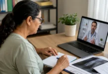 Teleconsultas de ortopedia já atendem pacientes agendados em Ji-Paraná Teleconsultas de ortopedia com paciente agendado preparando videochamada em Ji-Paraná