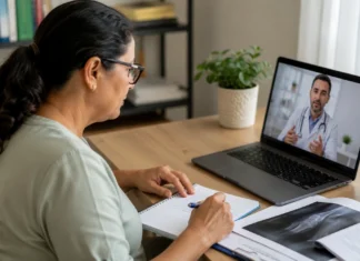 Teleconsultas de ortopedia já atendem pacientes agendados em Ji-Paraná Teleconsultas de ortopedia com paciente agendado preparando videochamada em Ji-Paraná