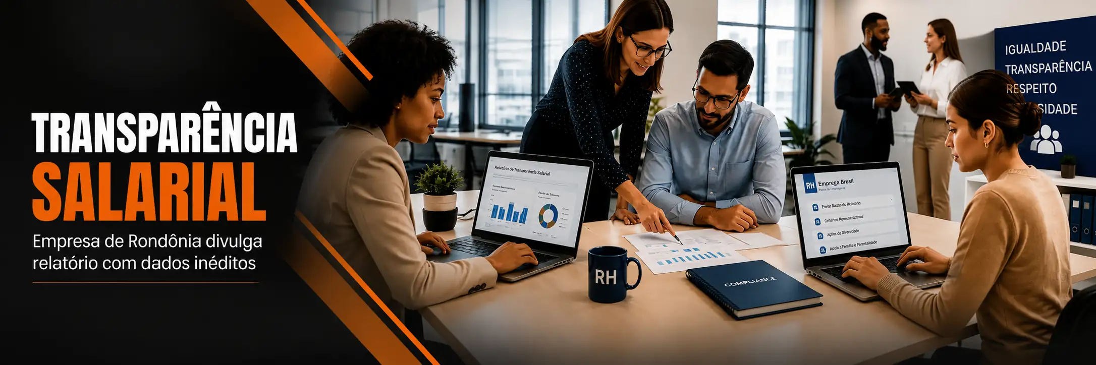 Transparência salarial em rotina de RH e compliance Equipe de RH analisa relatórios sobre transparência salarial em Rondônia