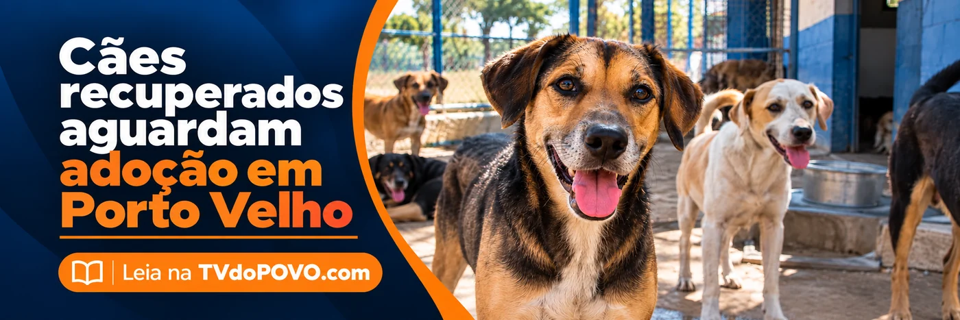 Cães recuperados aguardam adoção em Porto Velho Faixa da TVdoPOVO sobre adoção de cães em Porto Velho, com animais recuperados aguardando adoção