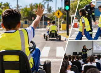 Agente Mirim leva cerca de 50 alunos à minicidade em Porto Velho Composição ilustrativa sobre o Agente Mirim no Trânsito, com estudantes em minicidade educativa e orientação de segurança viária