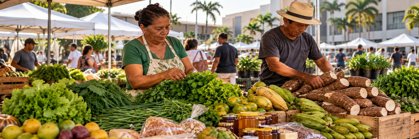 Produtos da agricultura familiar em Porto Velho produtos da agricultura familiar em feira com hortaliças, frutas e mandioca em Porto Velho