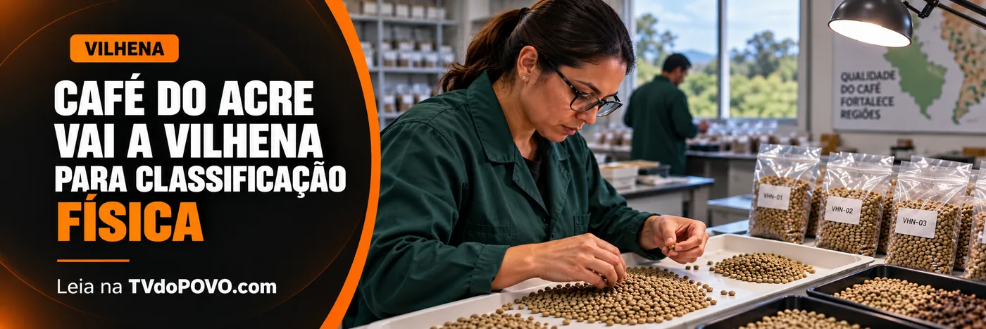 Faixa editorial sobre café do Acre em Vilhena para classificação física de grãos verdes