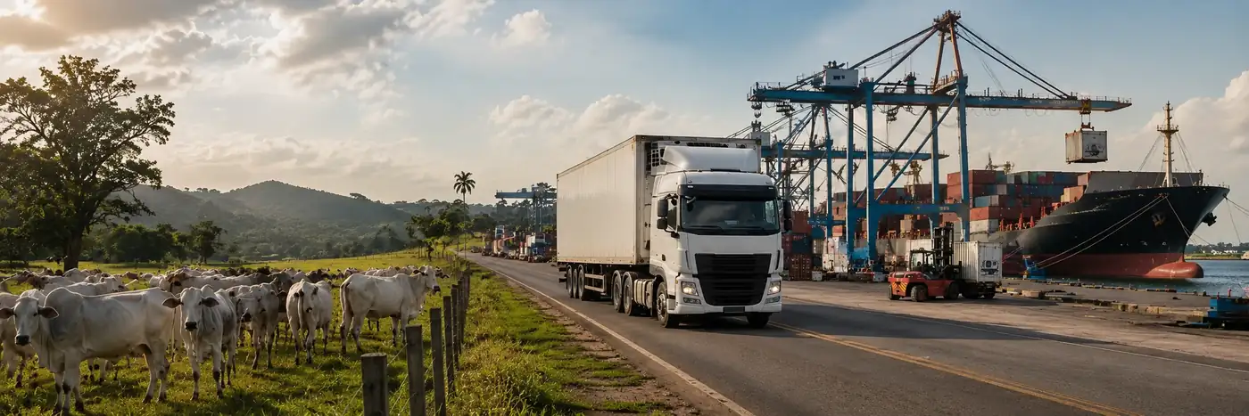Exportação de carne bovina para a União Europeia carne bovina na UE com gado, transporte frigorificado e terminal de exportação