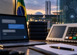 Plano do ChatGPT prevê barreiras contra recomendação de voto em 2026 ChatGPT nas Eleições 2026 representado por inteligência artificial, urna eletrônica e ambiente institucional brasileiro