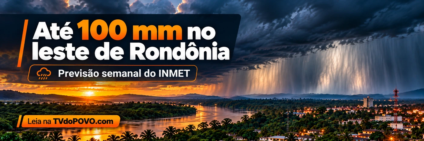 Até 100 mm de chuva no leste de Rondônia Faixa do TVdoPOVO sobre previsão semanal do INMET de até 100 mm de chuva no leste de Rondônia