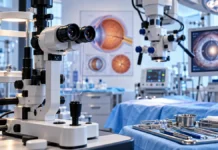 SUS incorpora cirurgia conjunta de catarata e glaucoma; veja os critérios Sala oftalmológica ilustrativa com equipamentos de exame e cirurgia ocular, para matéria sobre cirurgia combinada no SUS.