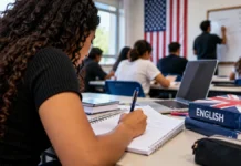 IFRO abre 50 vagas gratuitas em cursos de inglês em Porto Velho Sala de aula ilustrativa com estudante fazendo anotações durante curso de inglês, representando as 50 vagas gratuitas do IFRO em Porto Velho